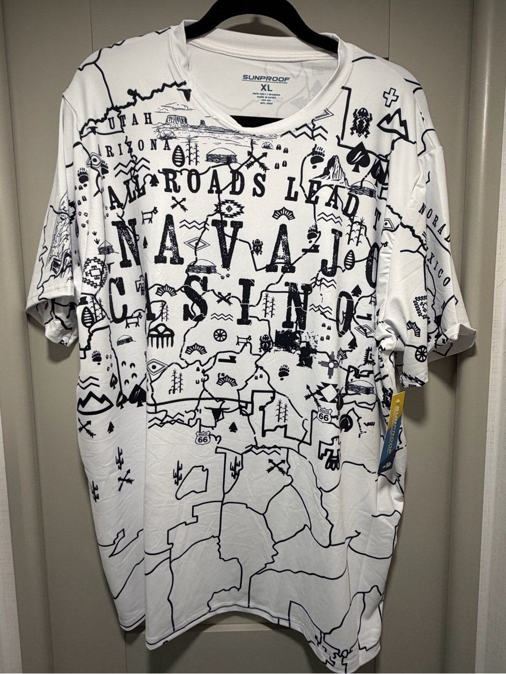 Sunproof White Map-Print Short Sleeve Men's Tee